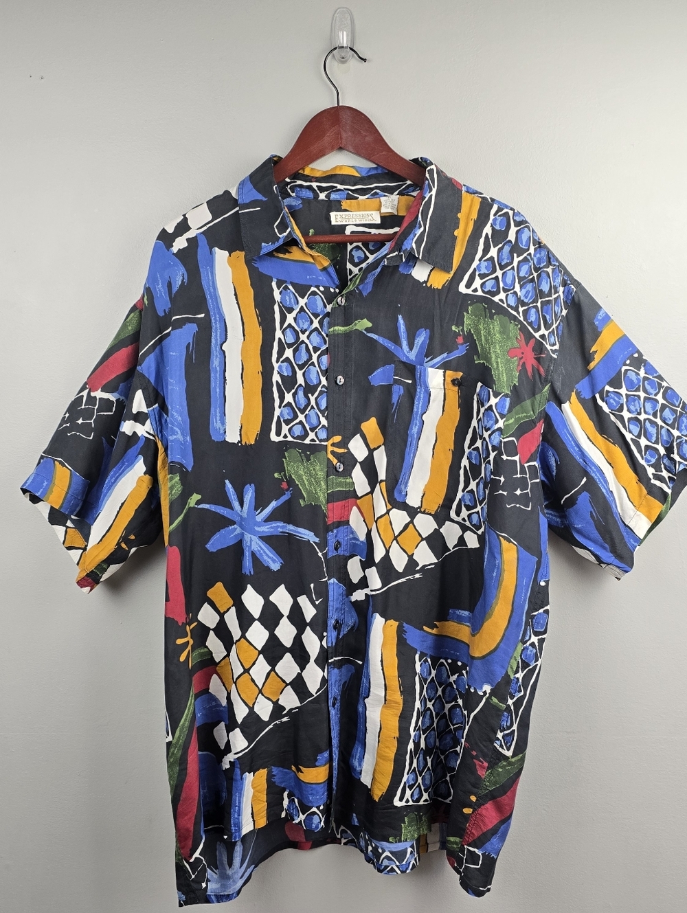Vintage Silk Expressions Worldwide Abstract Button Up Shirt Multicolor Men Sz XL